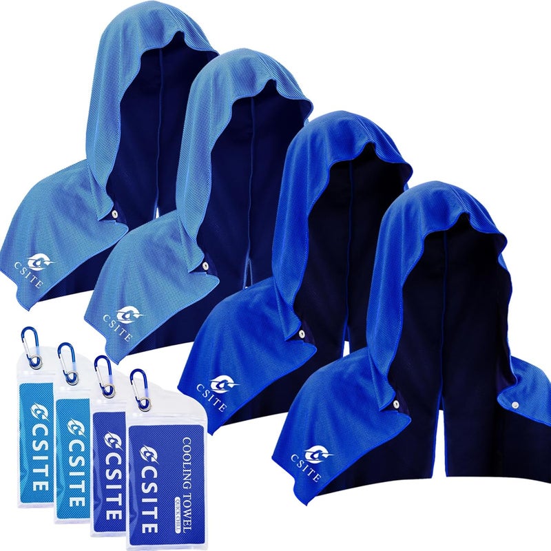 CASITE 4 Pack Cooling Hoodie Towels for Neck and Face, UPF 50 Sun Protection & Instant Cooling, Ice Towels for Hot Weather, Soft Breathable Towel for Sport, Work Out, Gym, Camping & More Activities - Image 1